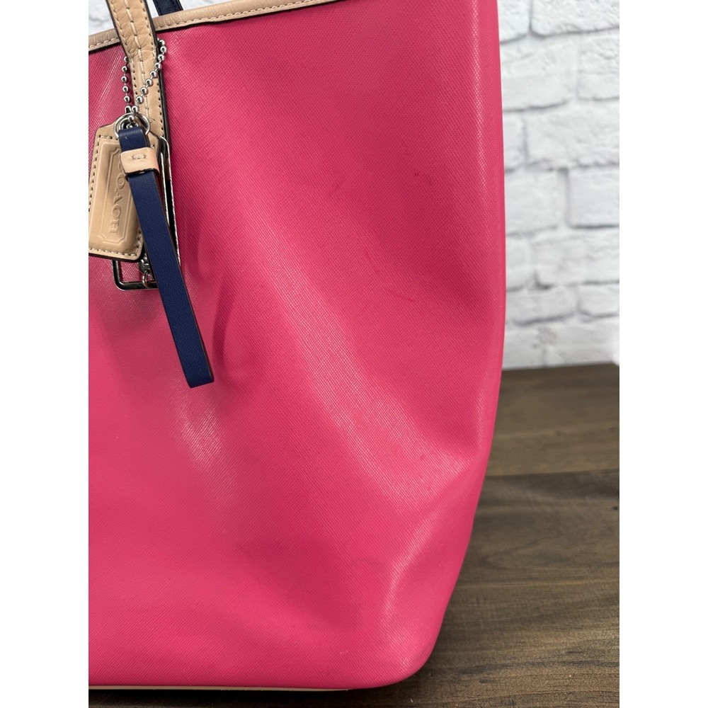 Coach Park Metro Pomegranate Pink Saffiano Leather Tote Bag Purse Logo Charm - Picture 5 of 16